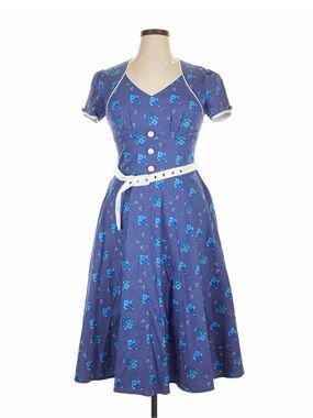 Voodoo Vixen Blue And White Floral Fit & Flare Pinup Retro Dress Size XL